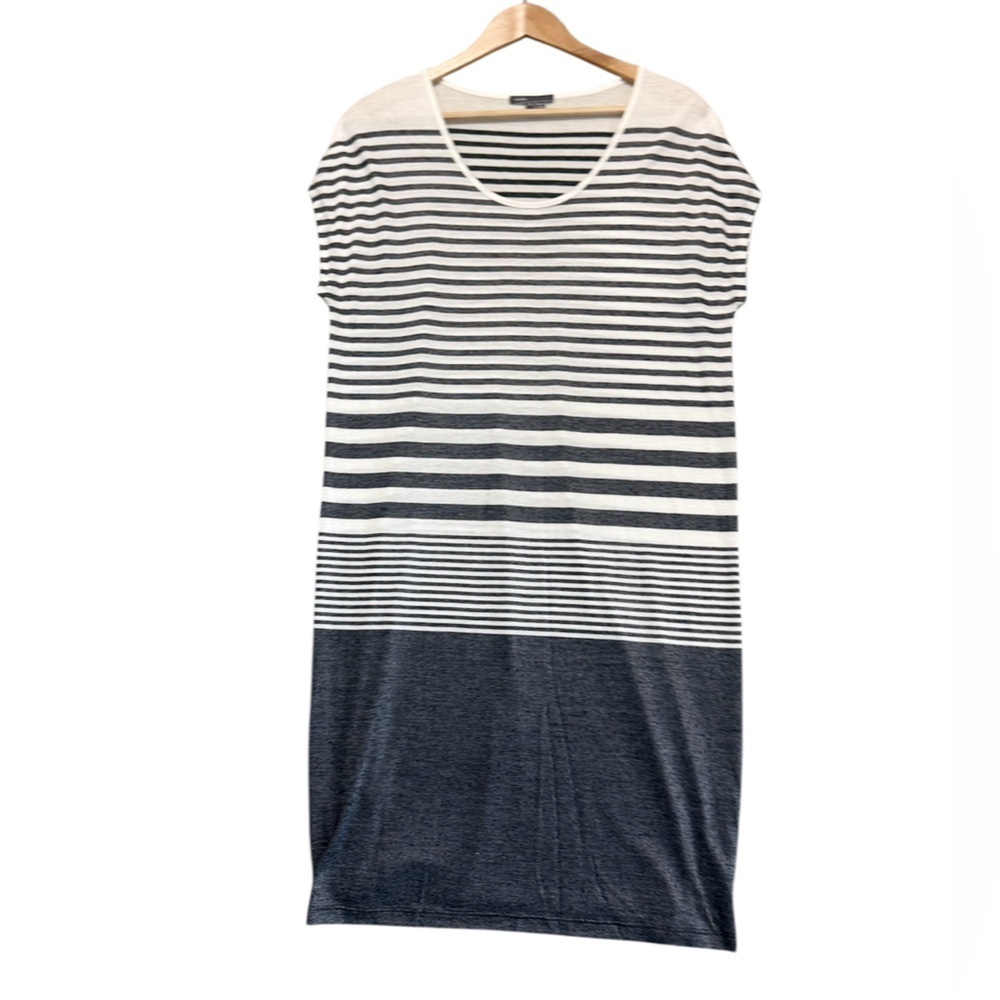Vince NWOT S oversized tshirt dress slightly sheer Charcoal and Cream Striped